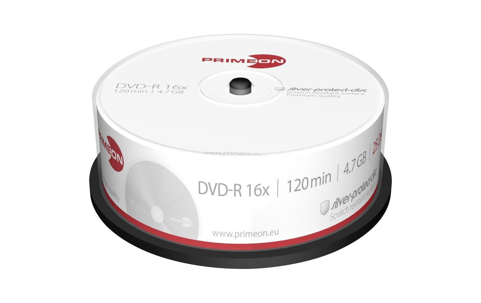 DVD-R 4,7 GB, 16x beschreibbar, 25er Spindel, Primeon, weiss