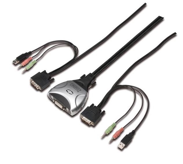 KVM Switch für 2 PCs inklusive Kabel, DVI + USB + Audio