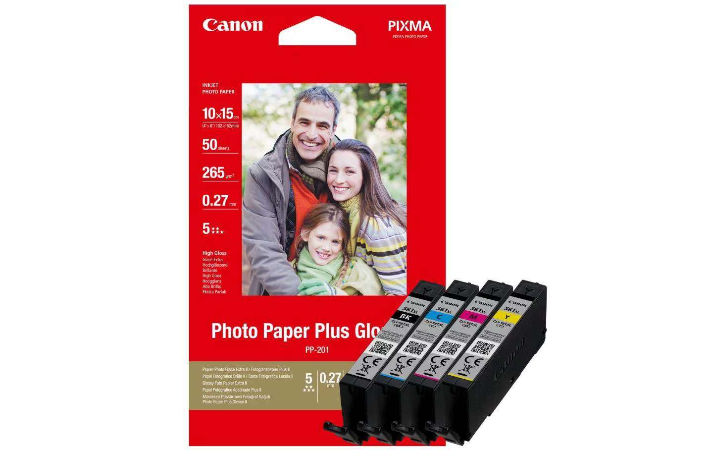 Canon CLI-581XL Chromalife Patronen C + Y + M + BK + 50 Blatt Fotopapier