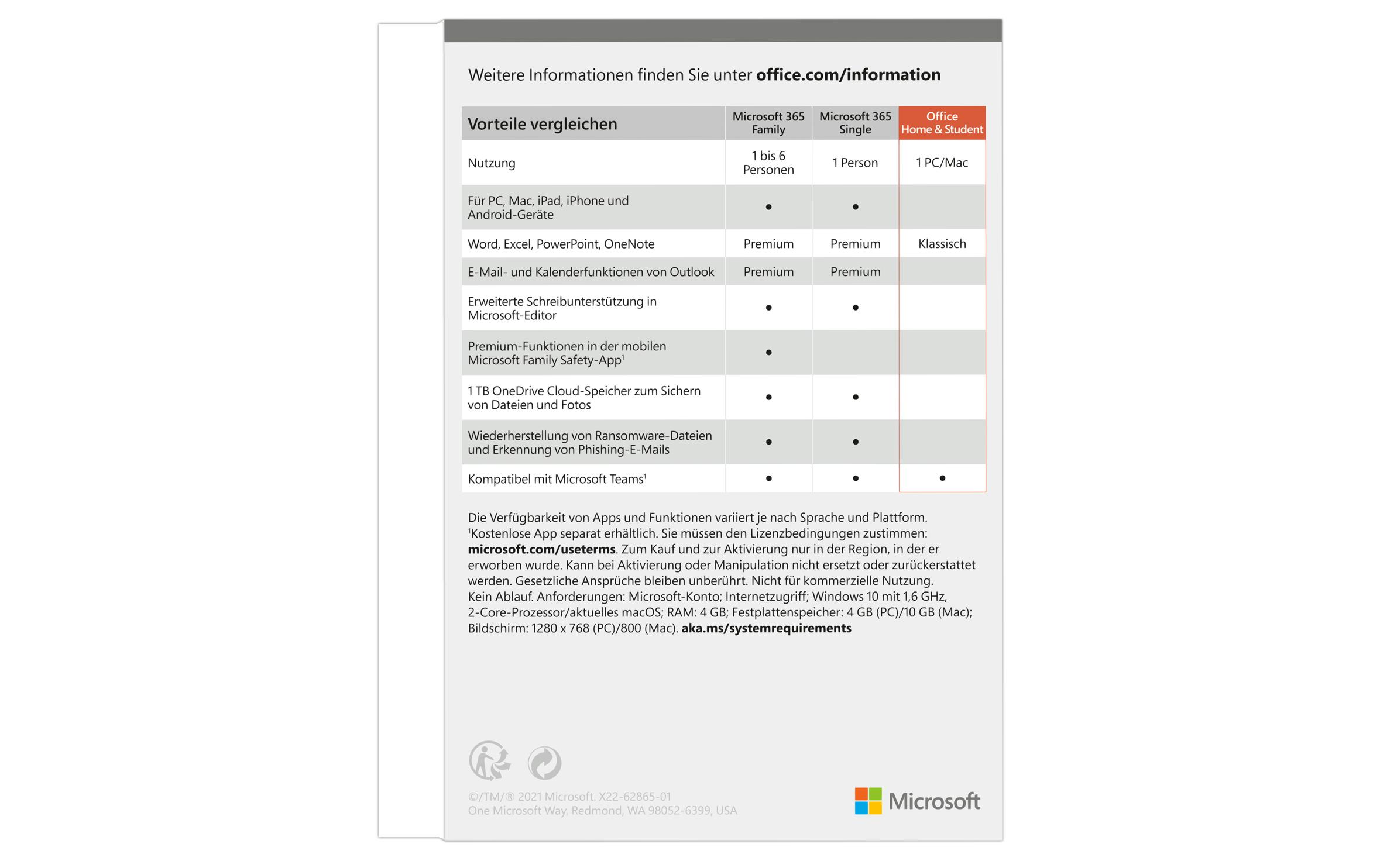 Microsoft Office 2021 Home & Student, Vollversion, deutsch, PKC, 1 PC