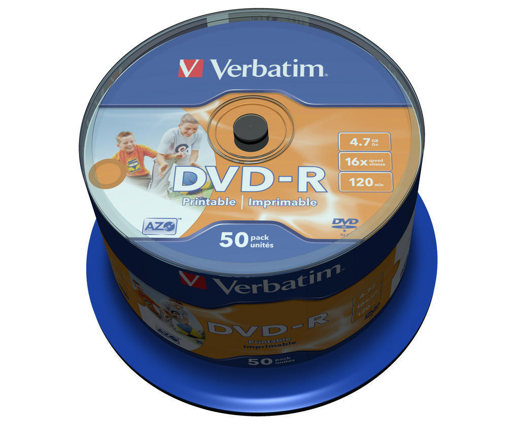 DVD-R 4.7 GB, 16x, 50er Spindel, bedruckbar, Verbatim