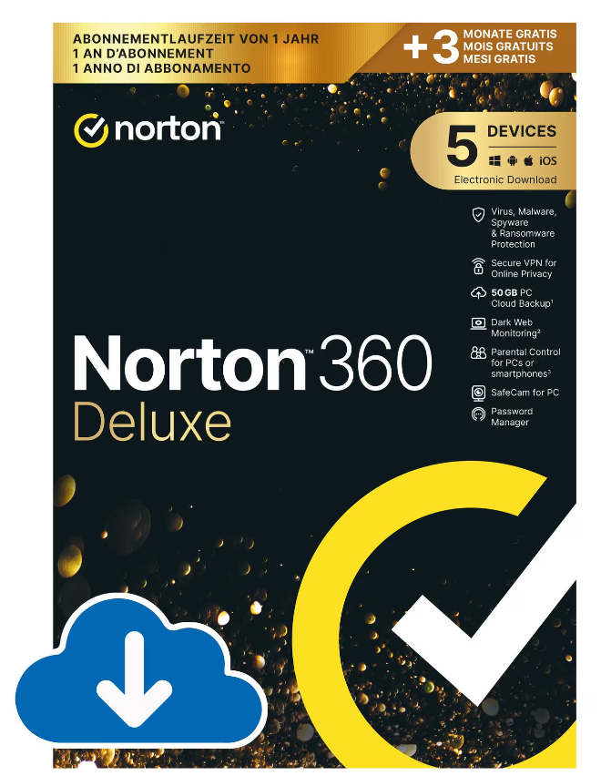 Norton 360 Deluxe GOLD Edition für 5 Geräte, 15 Monate, ESD