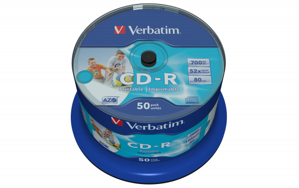 CD-R 700 MB, 52x beschreibbar, 50er Spindel, bedruckbar, Verbatim
