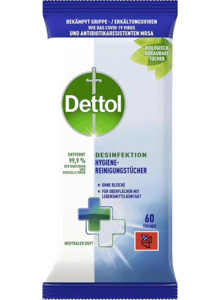 Desinfektion Hygiene-Reinigungstücher 60 Stück, Dettol